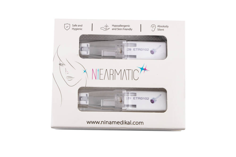 Niearmatic Medical Plastik Birthstar Amethyst Regular Kulak Delme Küpesi 4mm